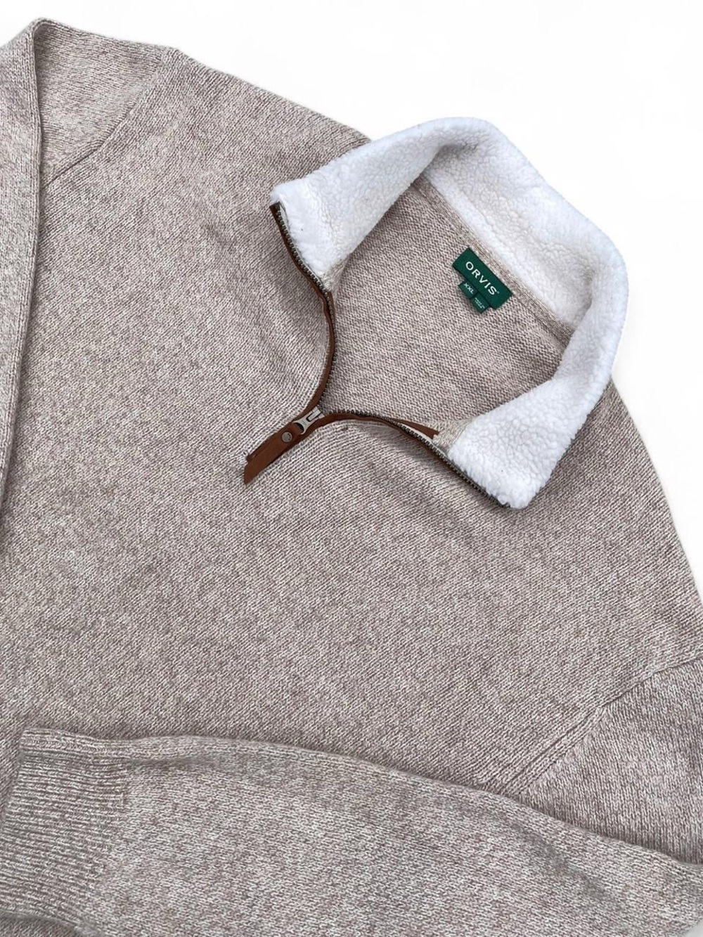 Orvis Men's Quarter-Zip Lambs Wool Sweater with Sherpa Collar - Oatmeal